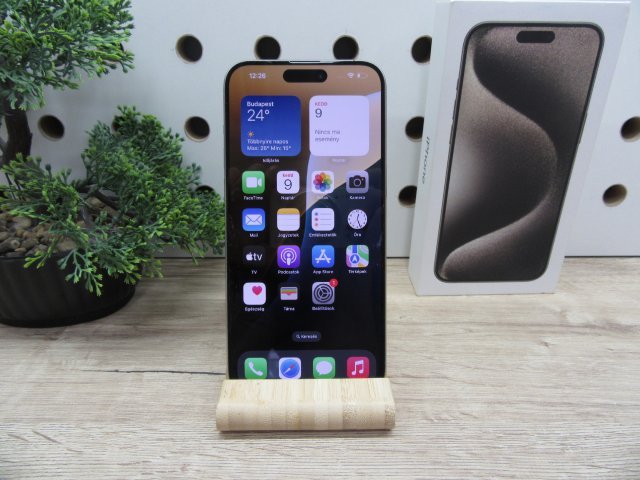 Apple iPhone 15 Pro Max – Natural Titanium – Titán dizájn, 5× optikai zoom – 256 GB – Használt, szép állapot – 3 hónap garanciával