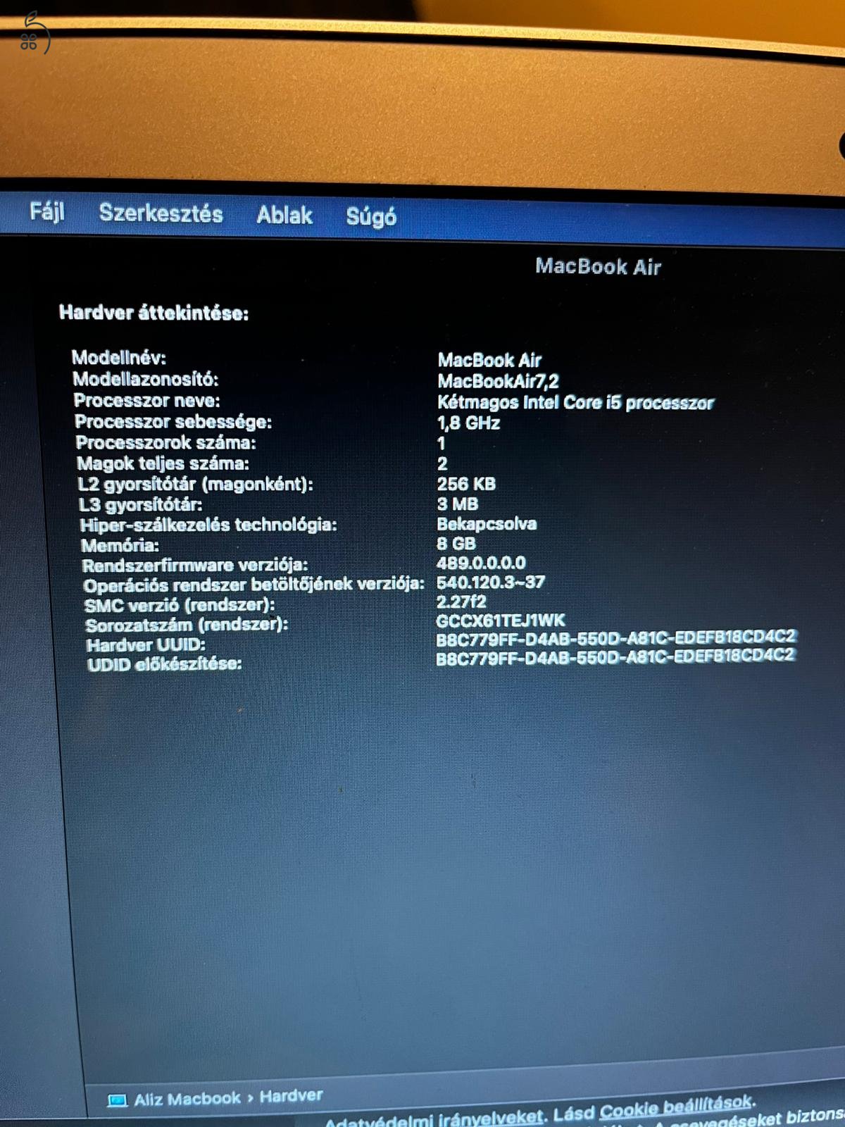 MacBook Air eladó (19-inch, 2017)
