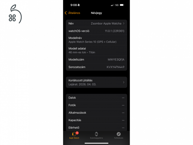 Apple Watch Series 10 (GPS + Cellular) – 46 mm titán tok