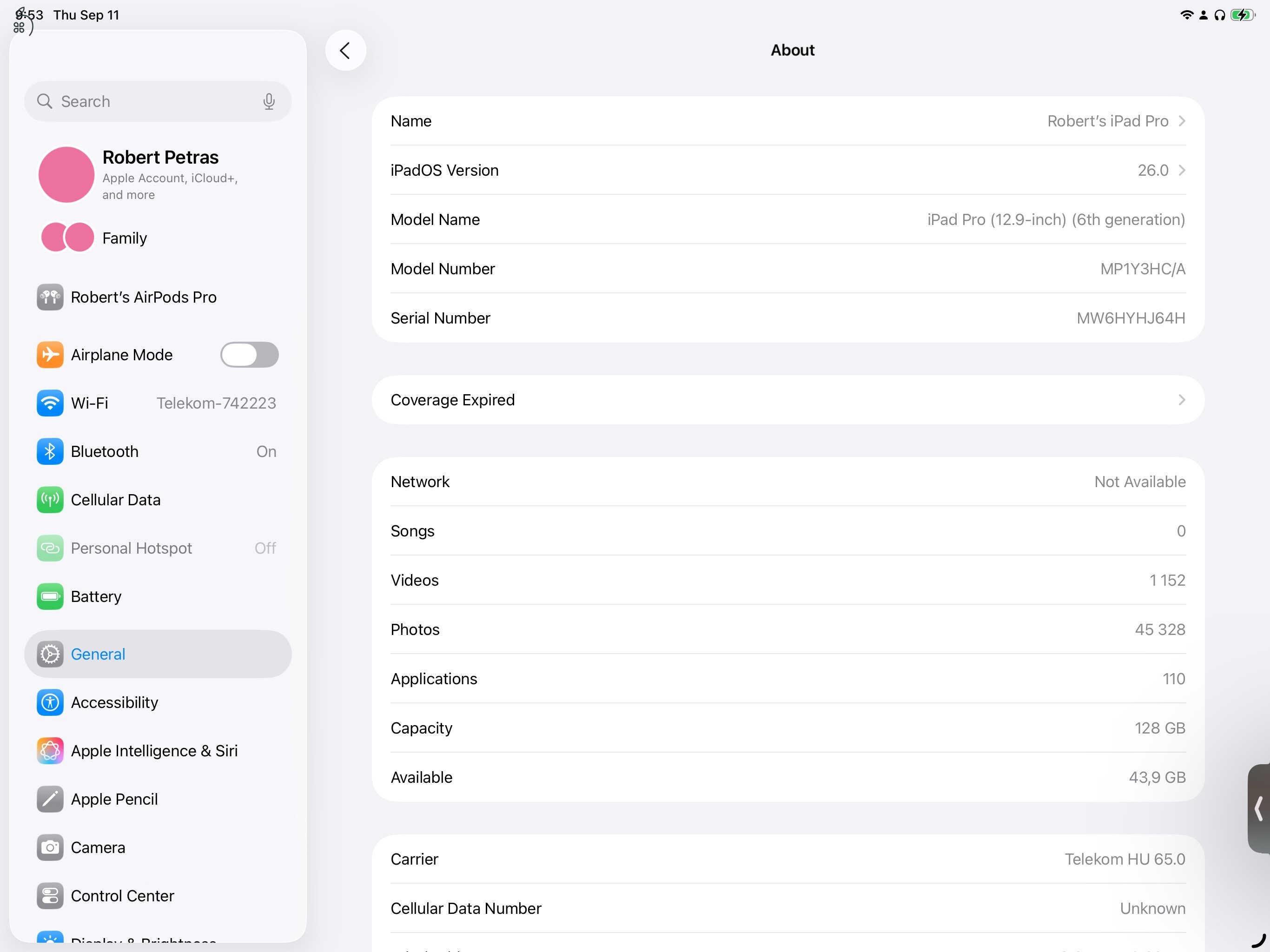 iPad Pro 12.9 hüvelykes Ezüst 6. generáció Wifi + Cellular M2 chip Apple Intelligencia 
