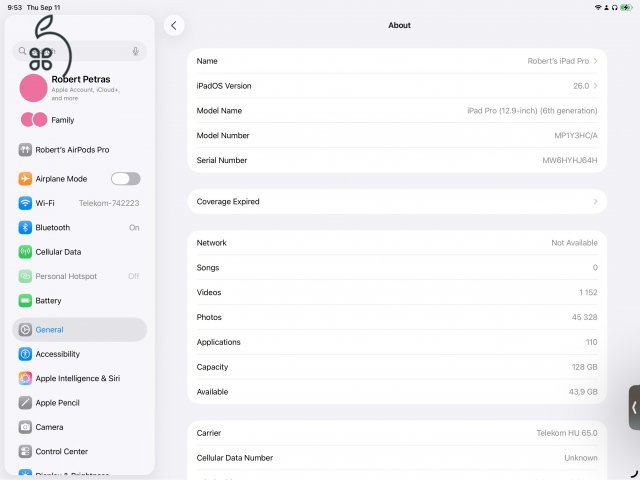 iPad Pro 12.9 hüvelykes Ezüst 6. generáció Wifi + Cellular M2 chip Apple Intelligencia 