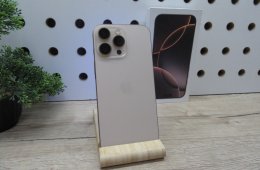 Apple iPhone 16 Pro Max – Desert Titanium – Titán dizájn, Pro kamera – 256 GB – Használt, karcmentes – 100% akku (22 ciklus) – Garancia 2026. 06. 19-ig