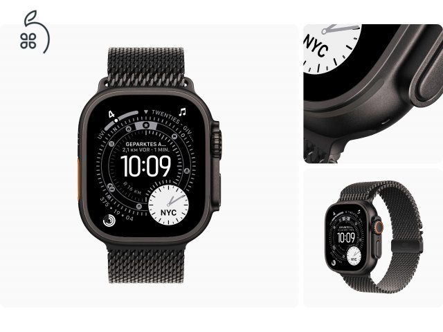 Apple Watch Ultra 3 - Titán Natúr / Titán Black 49 mm Milanaise - bontatlan, 1 év Apple garancia 