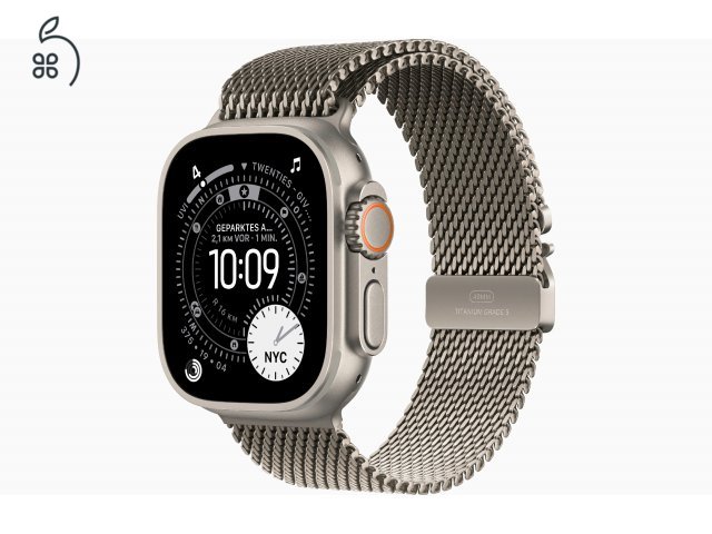 Apple Watch Ultra 3 - Titán Natúr / Titán Black 49 mm Milanaise - bontatlan, 1 év Apple garancia 