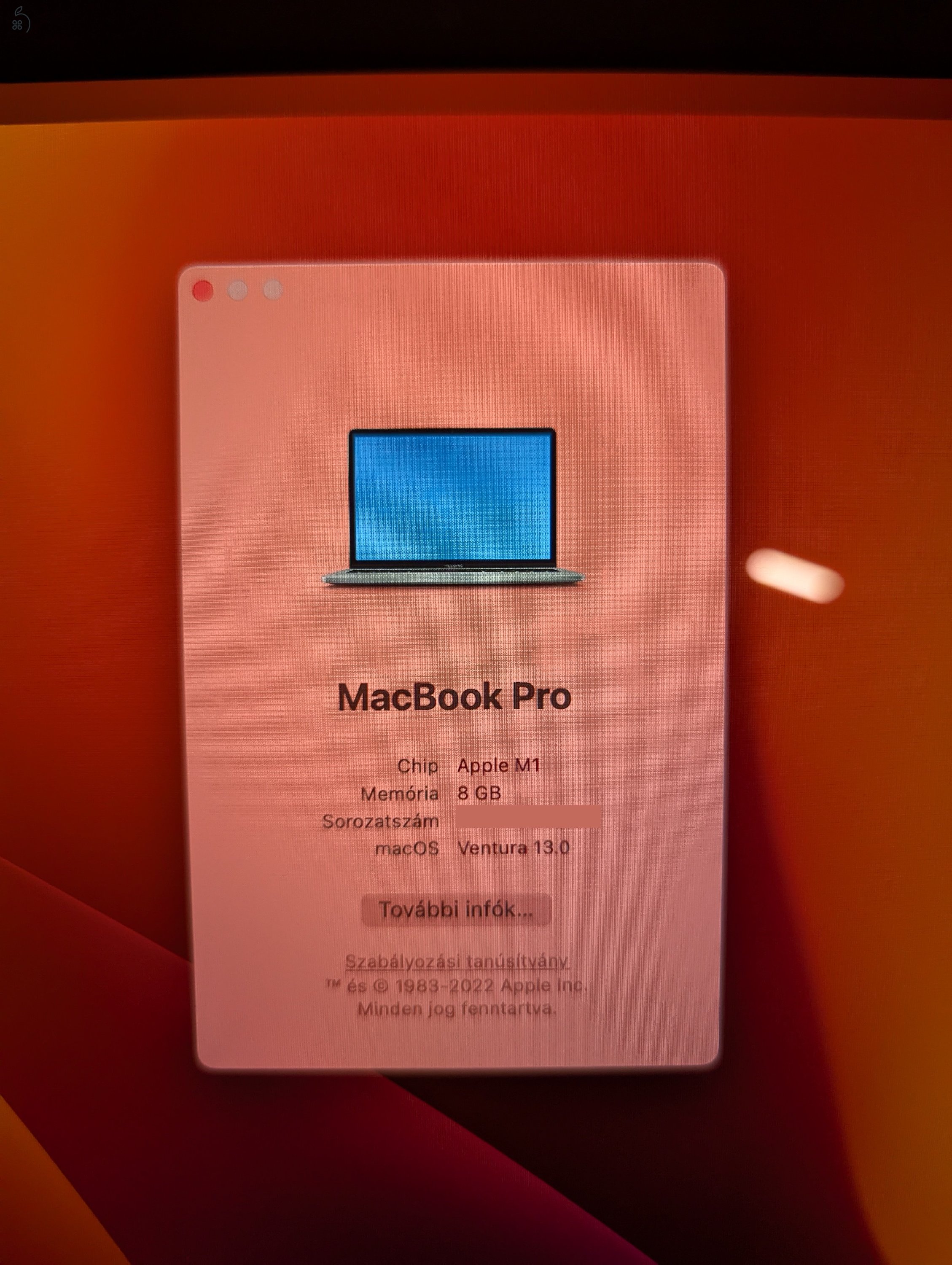 MacBook Pro M1 512GB SSD újszerű állapot
