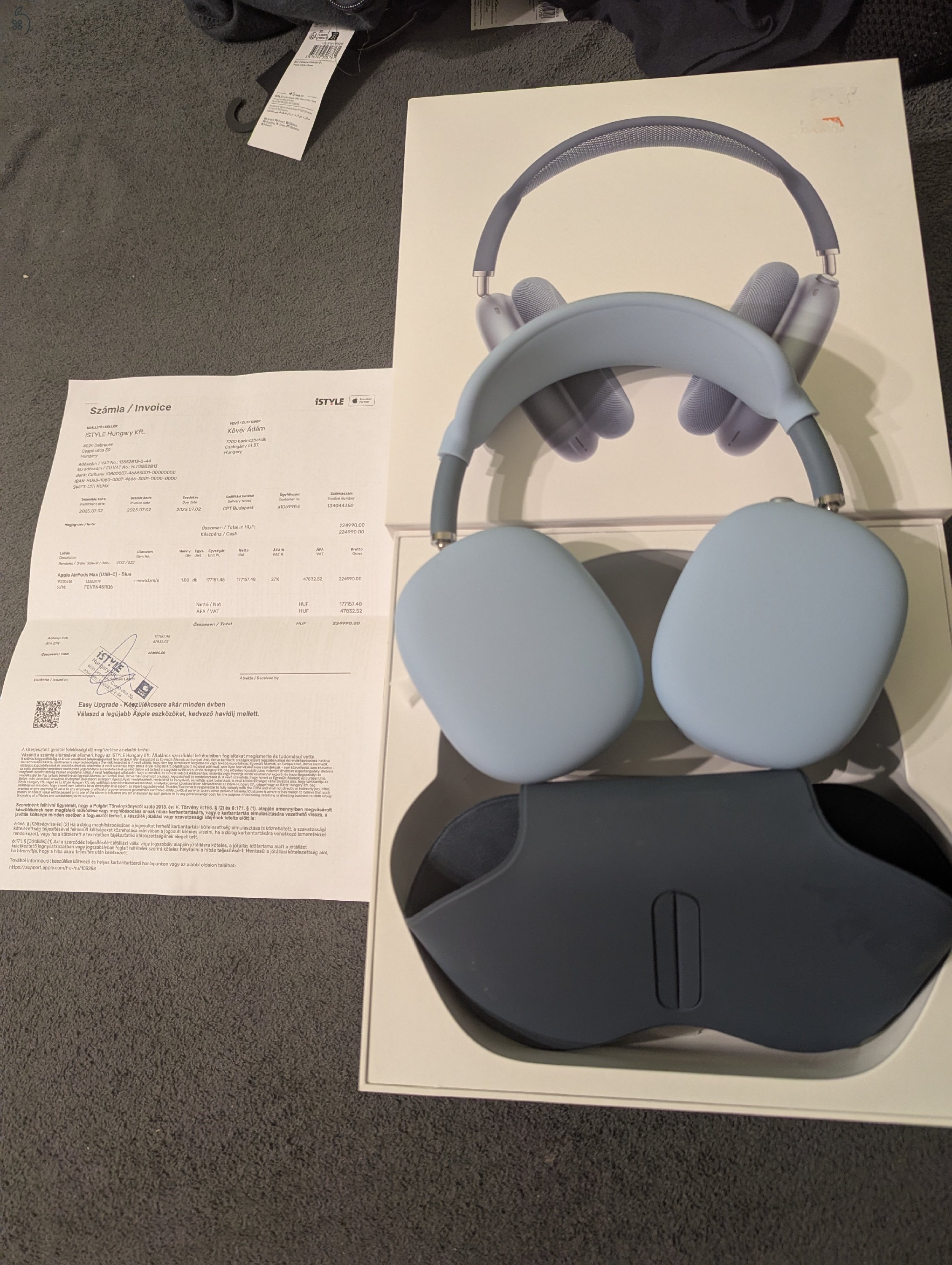 Airpods Max (2025-ös gyártás) (A3184) USB-C új, 2 hónapos iStyle vásárlás, garis 