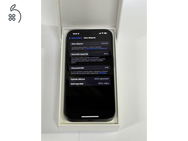 iPhone 15 Pro Black Titanium 128GB 2 ÉV Garanciával Számlával 89% Akksi 