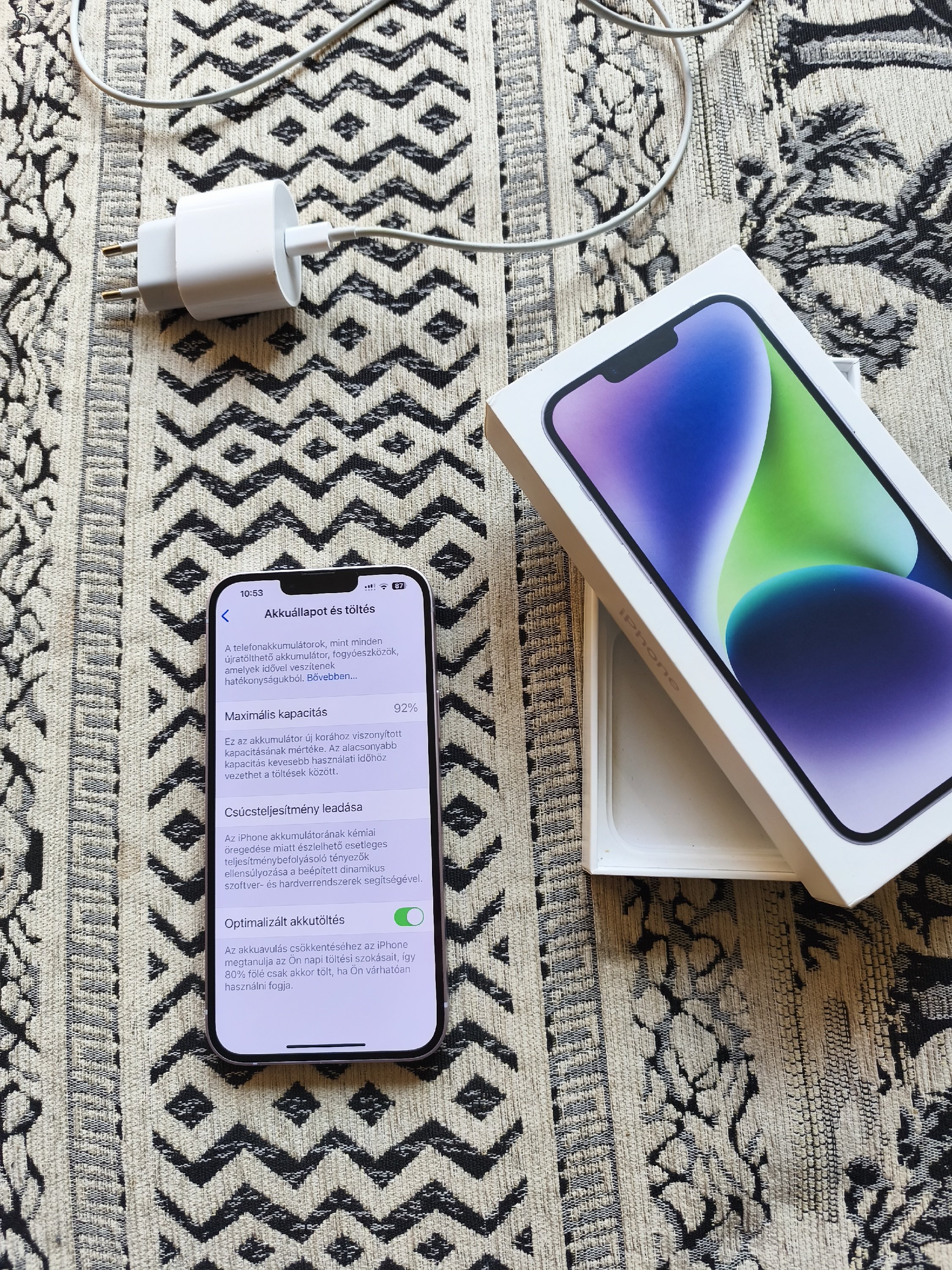  iPhone 14 PLUS Purple 128GB  92% Akksi 