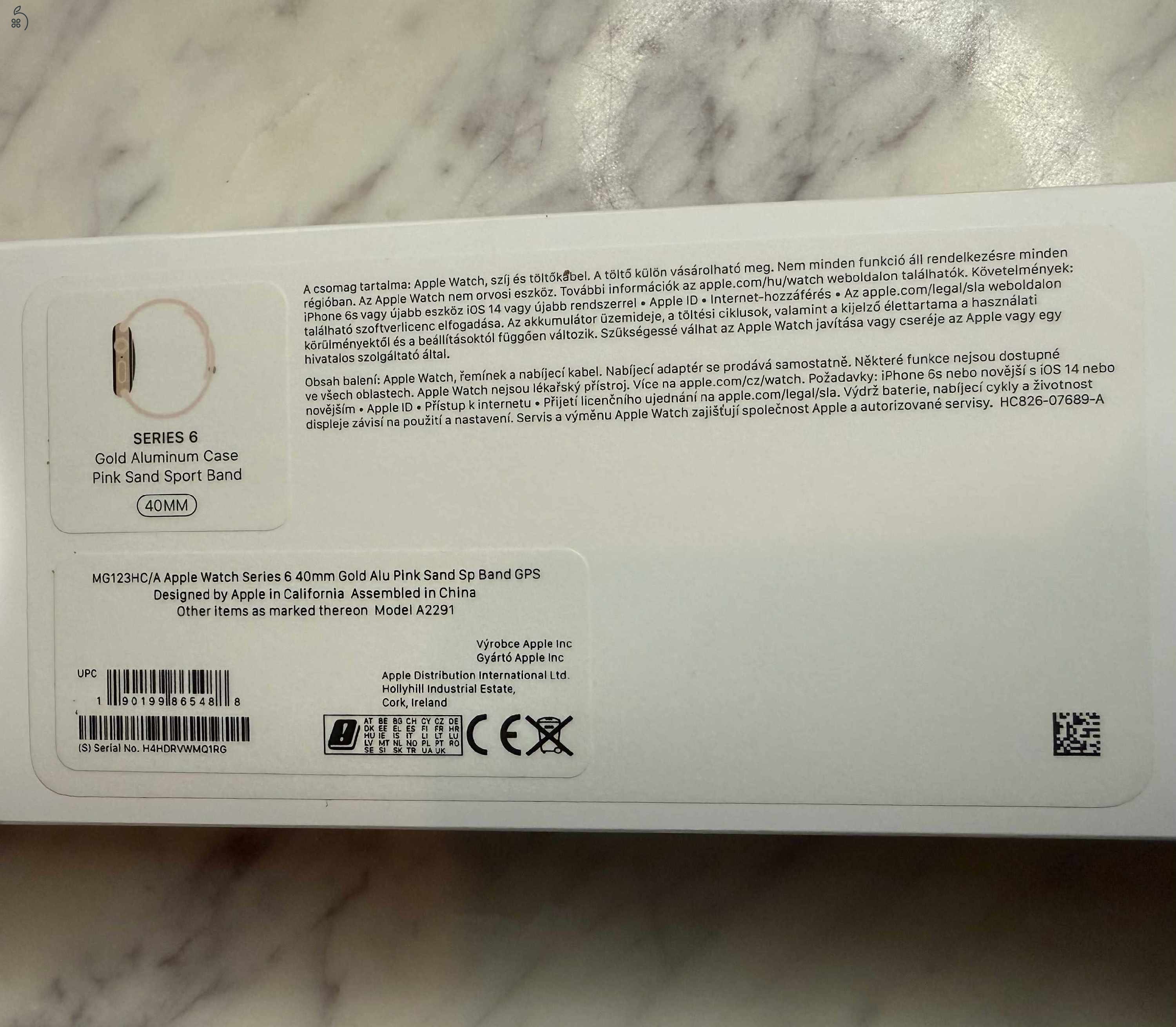 40mm Apple Watch series 6 arany színű GPS, alumínium ház + 2 szíj