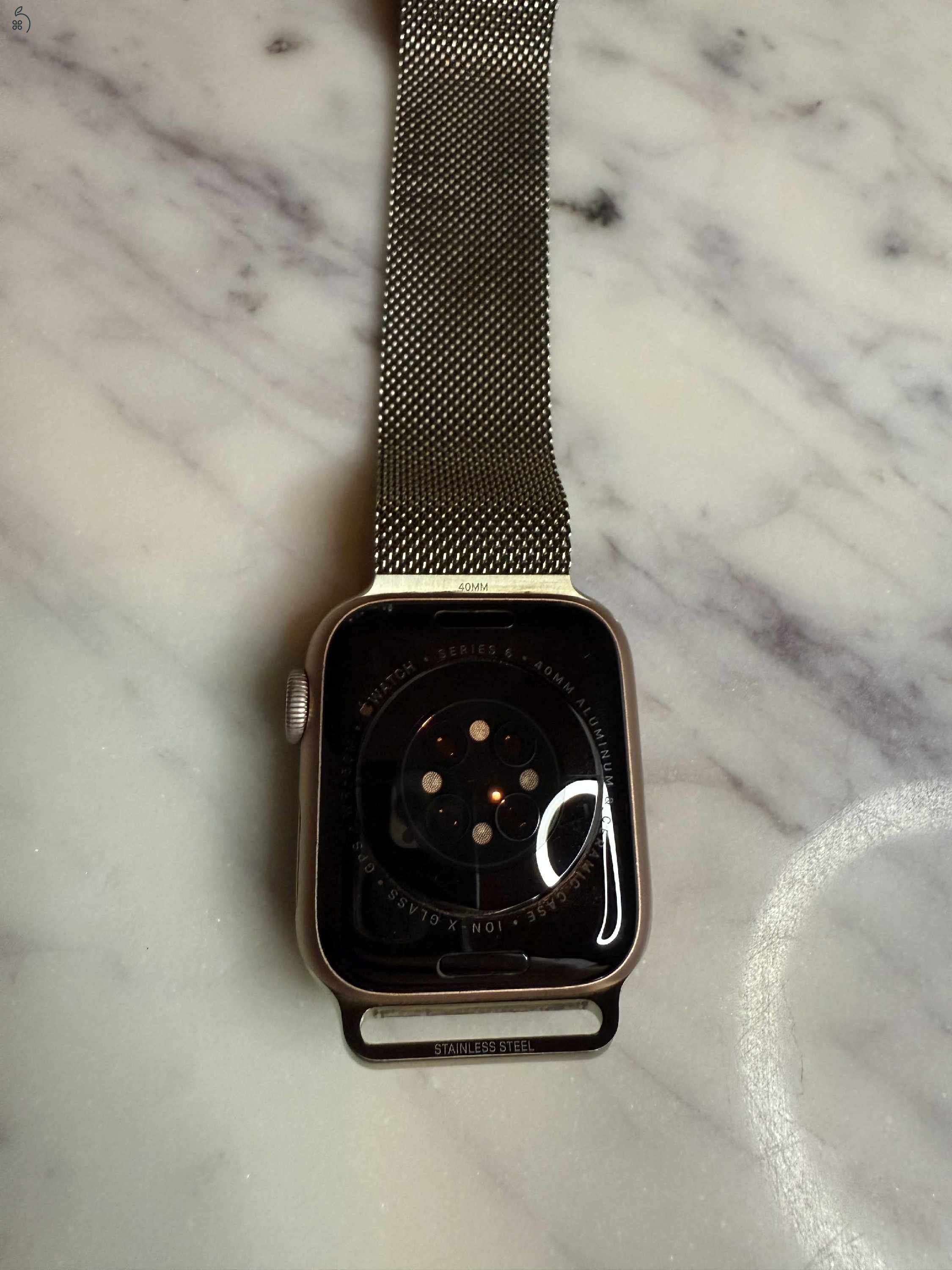40mm Apple Watch series 6 arany színű GPS, alumínium ház + 2 szíj