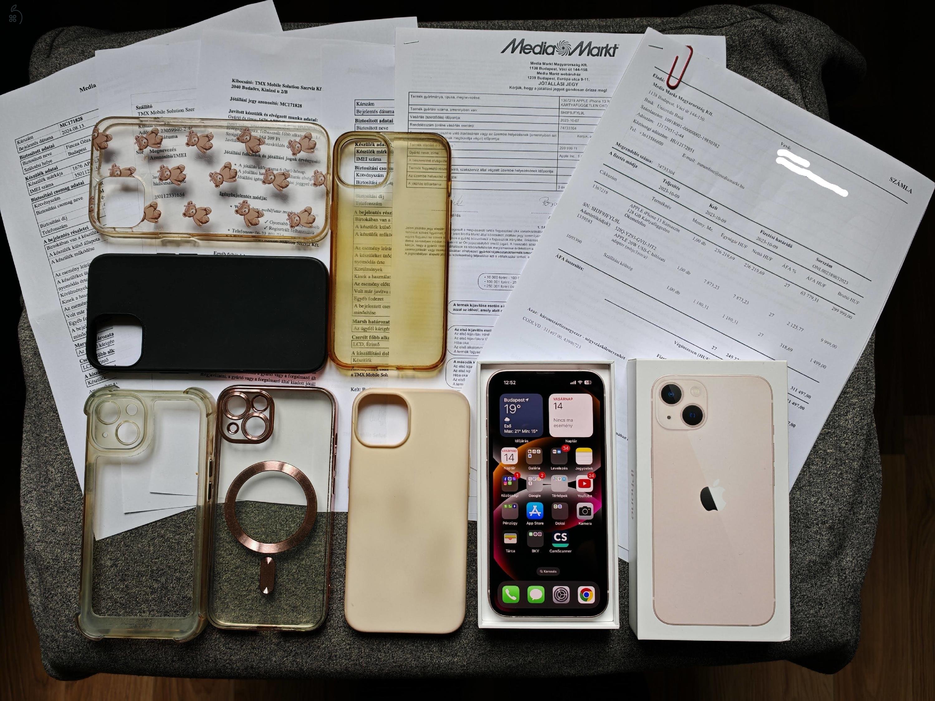 (Csere) iPhone 13 Pink 128 GB, Független, újszerű állapot, 2026.10-ig MM Garancia