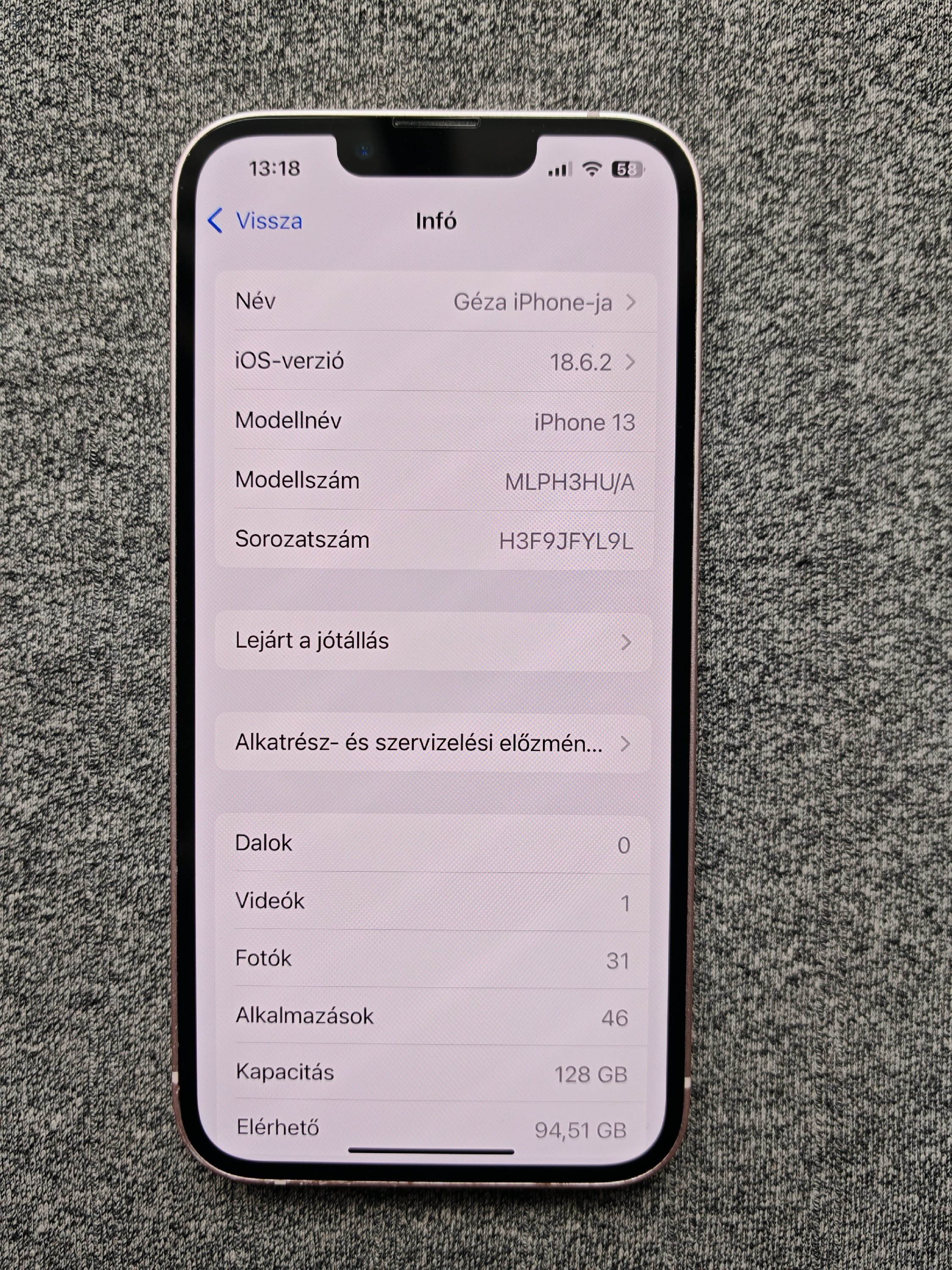 (Csere) iPhone 13 Pink 128 GB, Független, újszerű állapot, 2026.10-ig MM Garancia