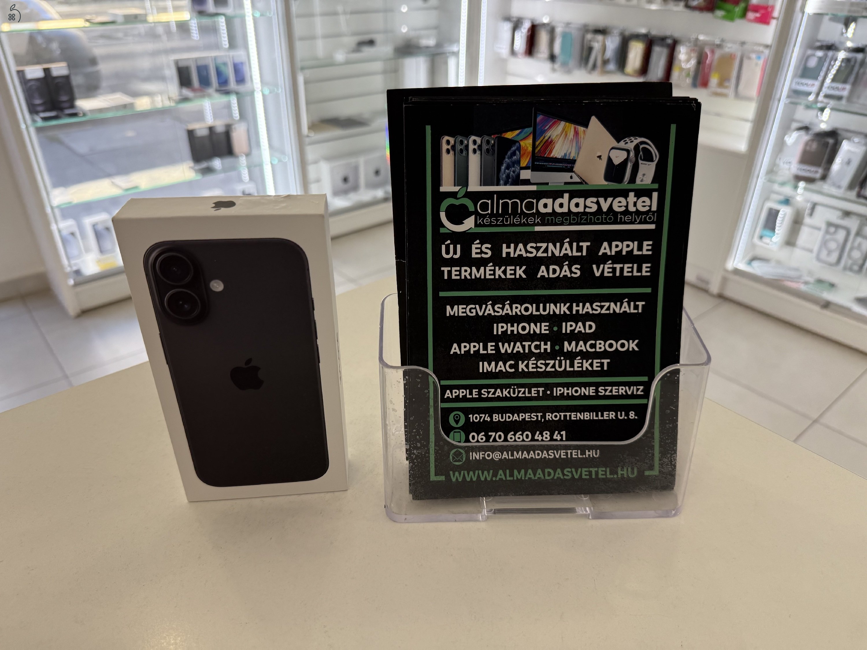 Új Bontatlan iPhone 16 128GB Független Fekete/1 év Apple gar./p4451