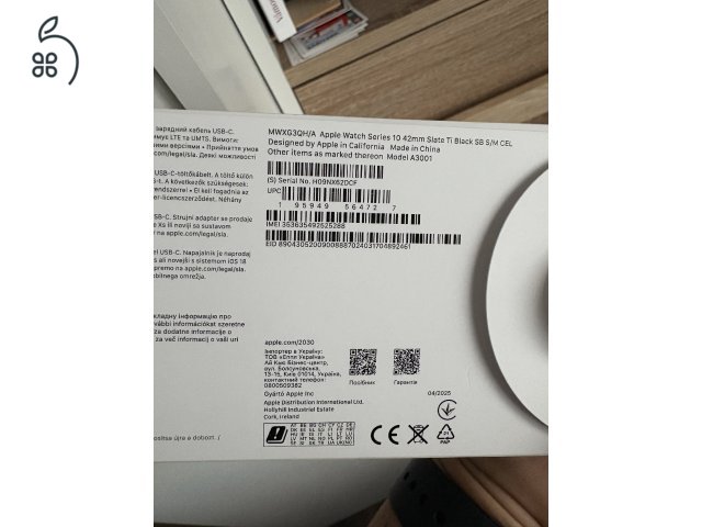 Apple Watch S10 eSIM palaszürke titán házzal, fekete sport szíjjal S/M