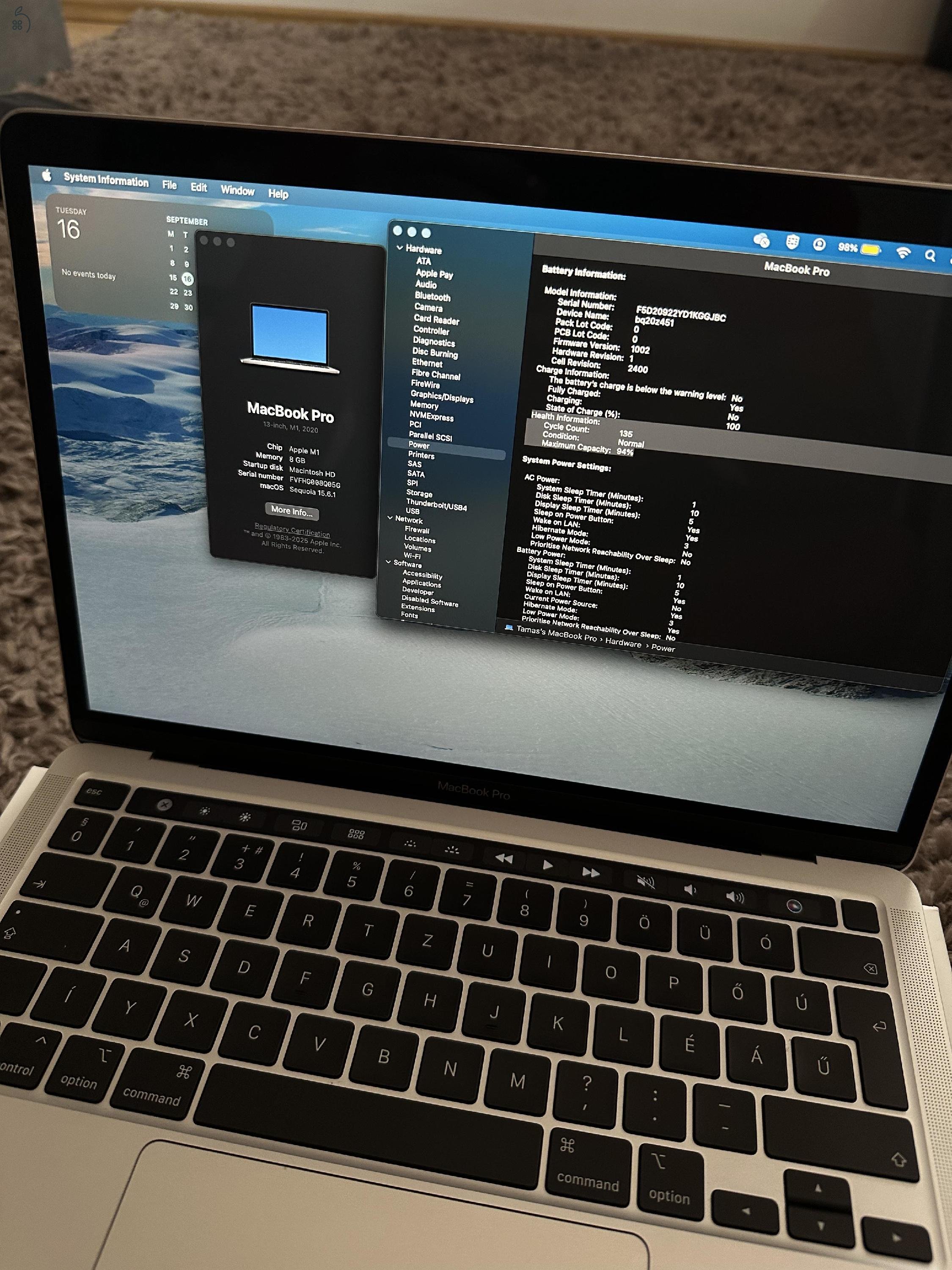 MacBook Pro M1 (13”, 8GB/256GB, 94% akkumulátor)