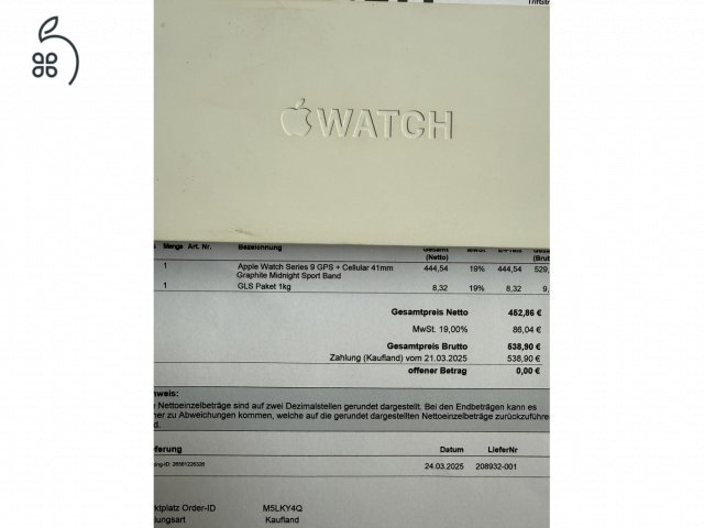 Apple Watch 9 41 mm GPS+Cellular, Graphite acél tok, Midnight Sport szíj, M/L