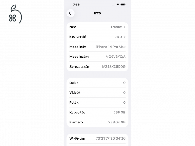 iPhone 14 Pro Max 256 GB ÚJszerű selyemfényű fehér