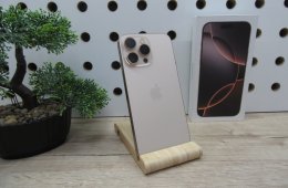 Apple iPhone 16 Pro Max Desert Titanium Titán dizájn, Pro kamera 256 GB Használt, karcmentes 100% akku (22 ciklus) Garancia 2026. 06. 19-ig