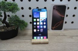 Apple iPhone 16 Pro Max Desert Titanium Titán dizájn, Pro kamera 256 GB Használt, karcmentes 100% akku (22 ciklus) Garancia 2026. 06. 19-ig