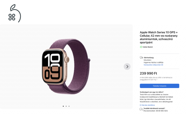 Apple Watch Series 10 GPS + Cellular 42 mm-es, ROSE alumíniumtokos, szilvaszürke sportpántos ,uj, aktiválatlan,garanciás!