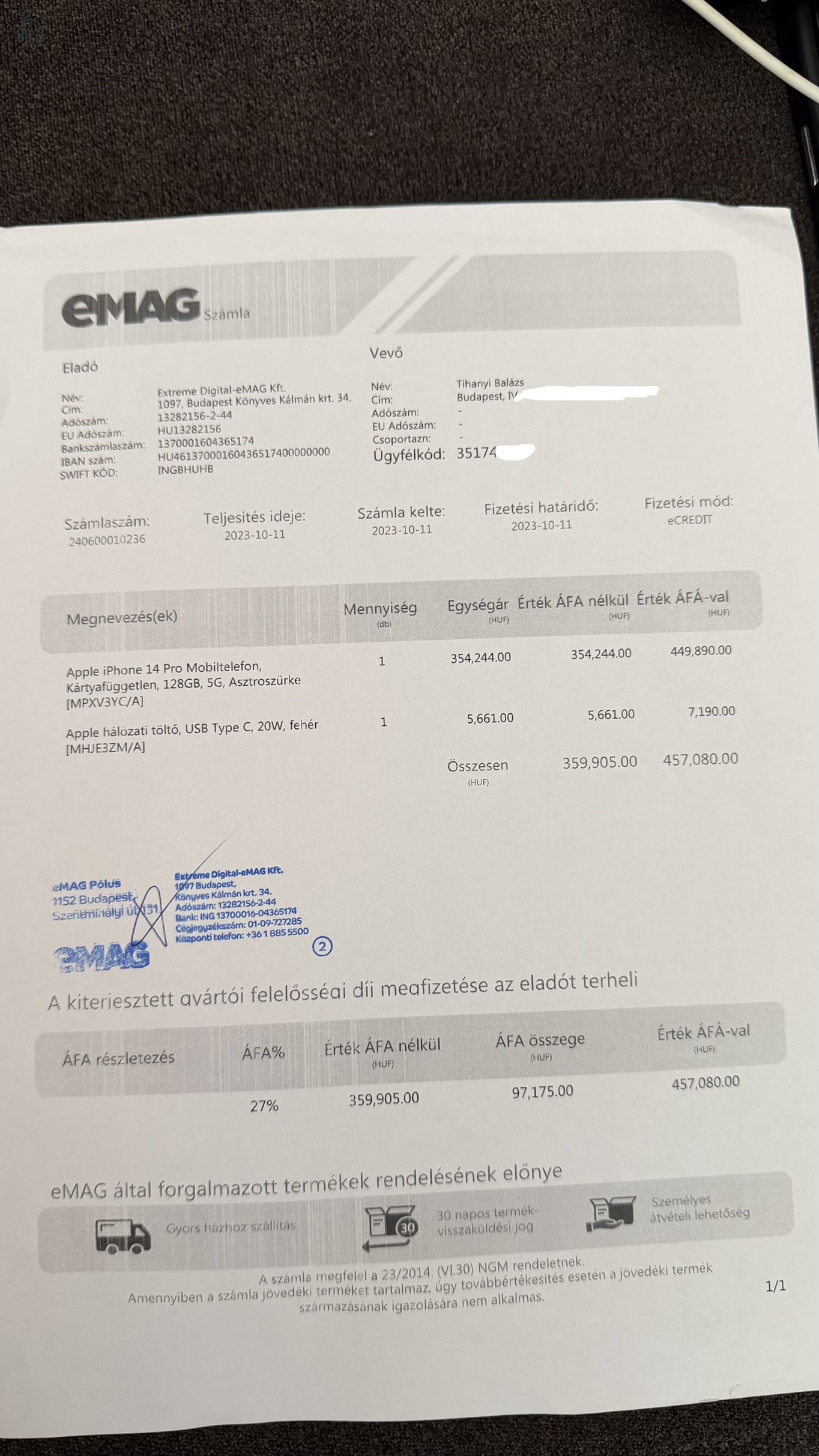 Apple iPhone 14pro 128GB asztroszürke