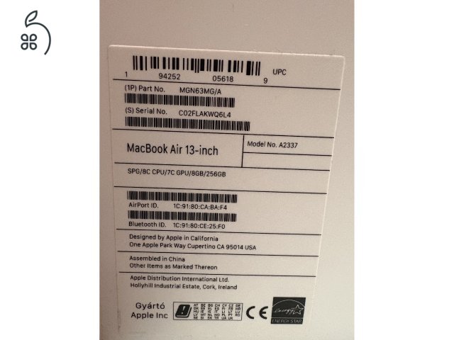 Eladó szép állapotban lévő Macbook Air M1 Antracit.
