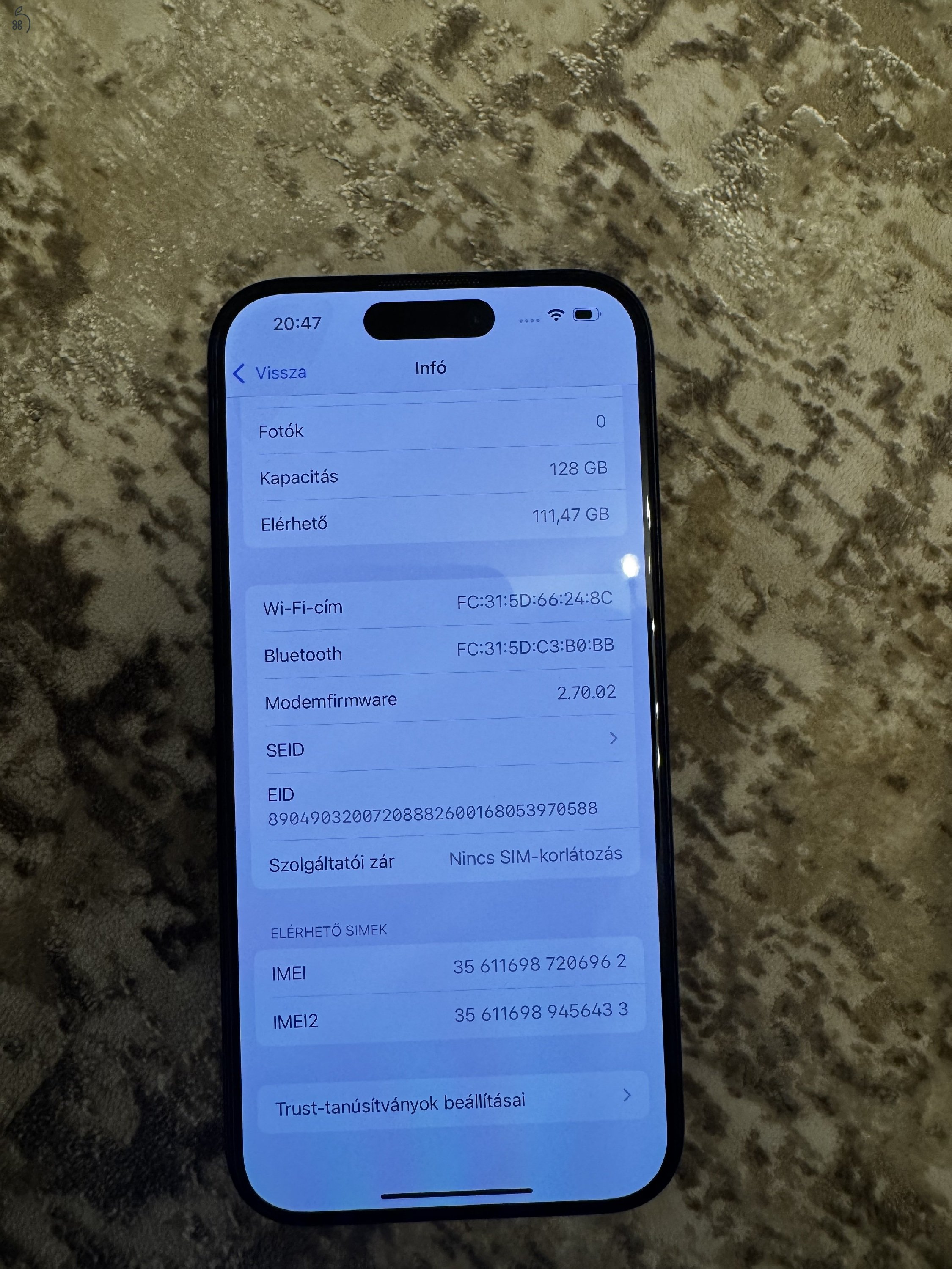Iphone 16 pro 128gb Hajszálkarc mentes állapot