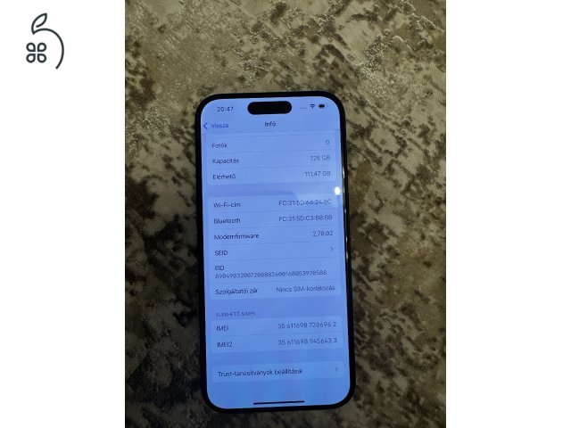 Iphone 16 pro 128gb Hajszálkarc mentes állapot