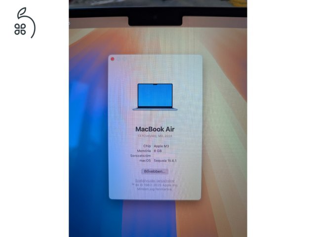 MacBook Air M3 garancia, magyar, minden tartozék