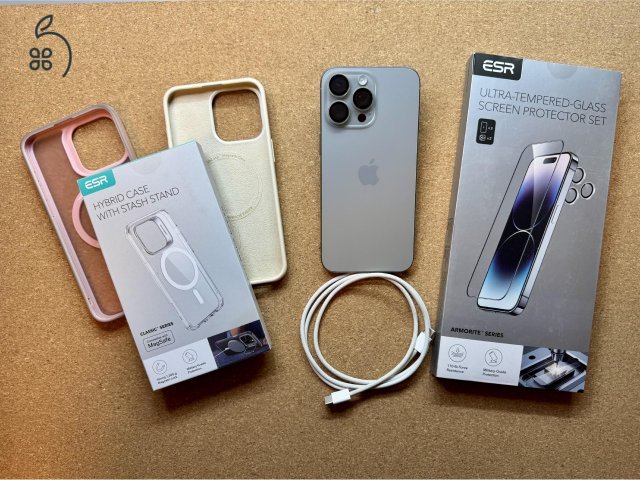 iPhone 15 Pro Max 256 GB – Natúr Titán – karcmentes + AppleCare+ 2025.10.31-ig + sok extra