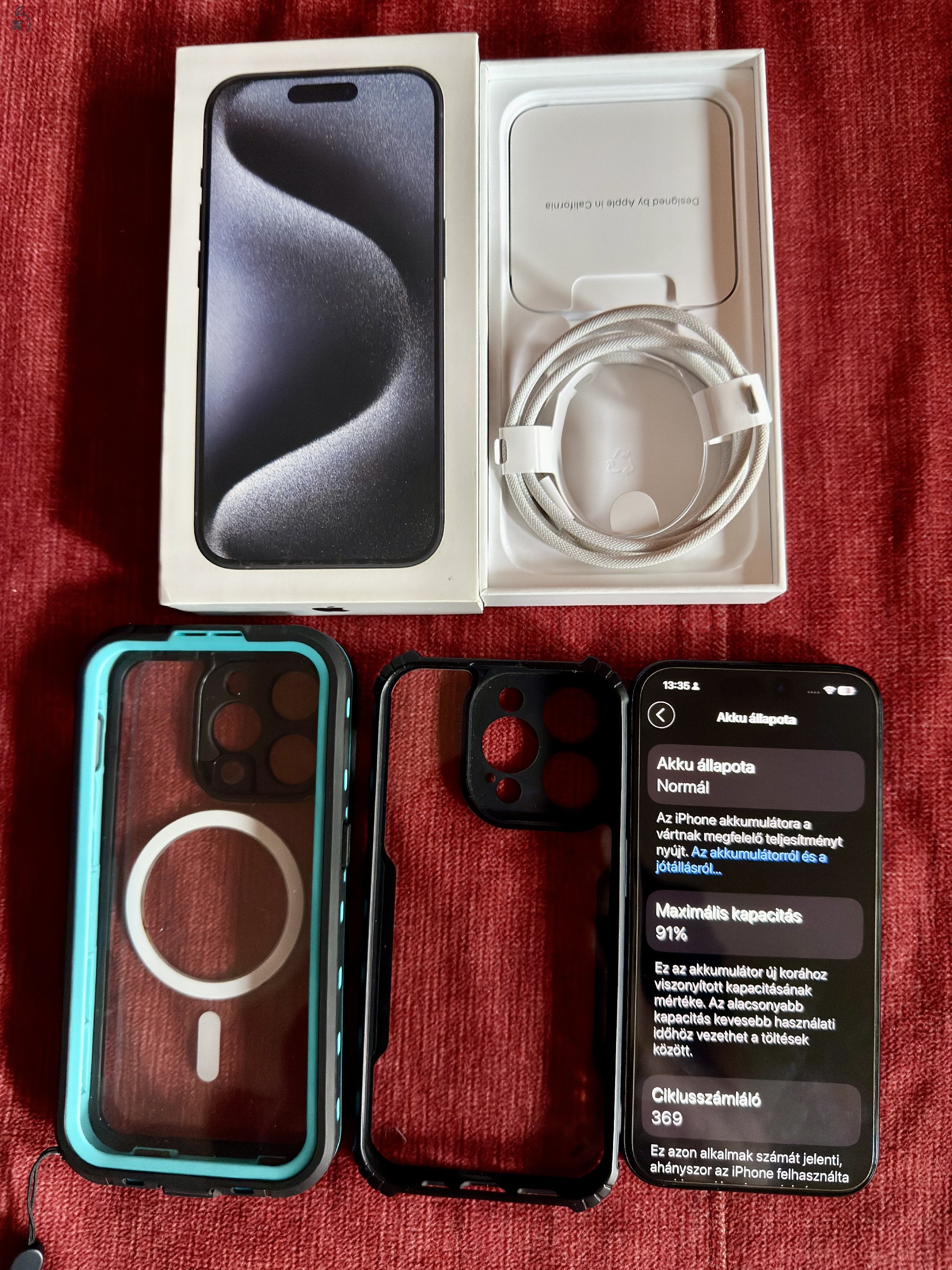 iPhone 15 Pro 256 GB Blue Titanium - dobozzal, tokokkal, kiváló állapotban