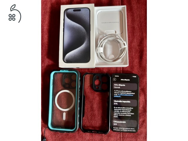iPhone 15 Pro 256 GB Blue Titanium - dobozzal, tokokkal, kiváló állapotban