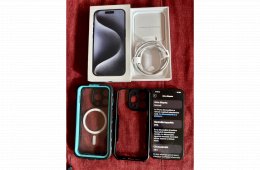 iPhone 15 Pro 256 GB Blue Titanium - dobozzal, tokokkal, kiváló állapotban