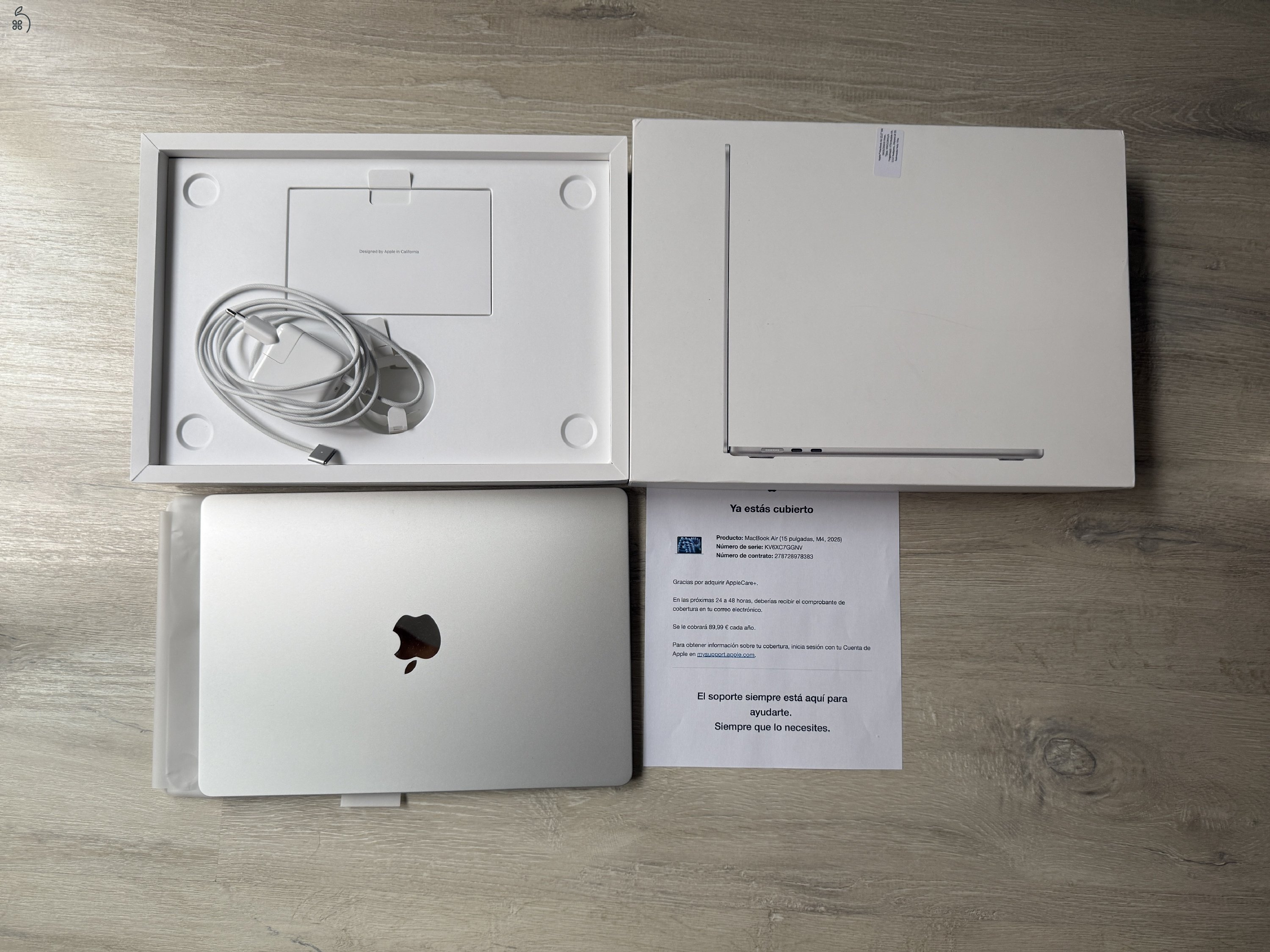 Apple MacBook Air 15, M4 / 16mag/ 10 CPU / 10 GPU / 256GB SSD, pár hónapos, AppleCare+ 2026.06.26-ig