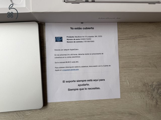 Apple MacBook Air 15, M4 / 16mag/ 10 CPU / 10 GPU / 256GB SSD, pár hónapos, AppleCare+ 2026.06.26-ig