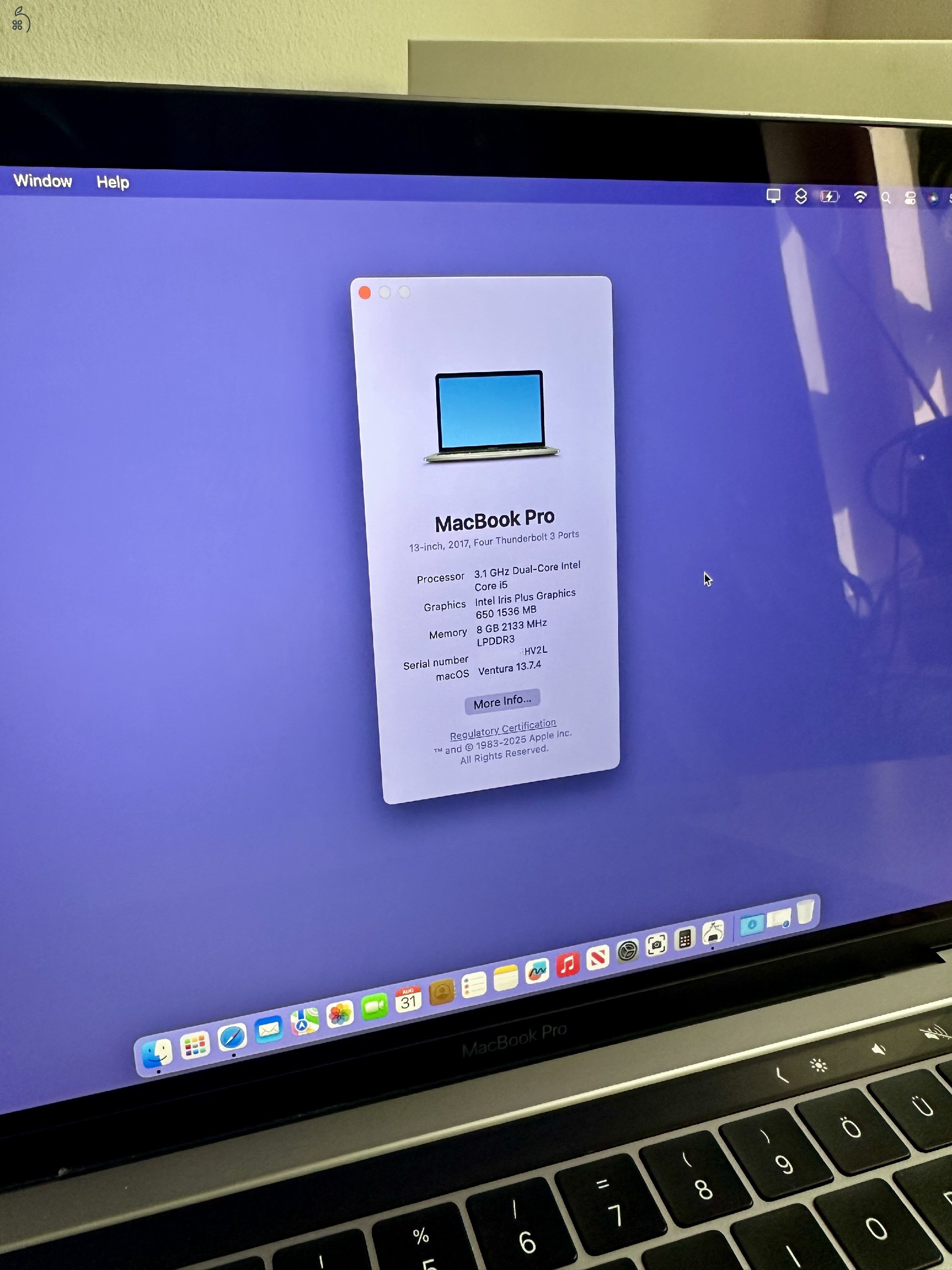 Retina MacBook Pro 13” – 2017, Touch Bar, 256GB SSD, Magyar