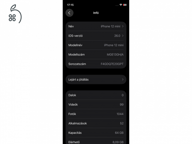 iPhone 12 mini 64 GB 93% Akku One függő