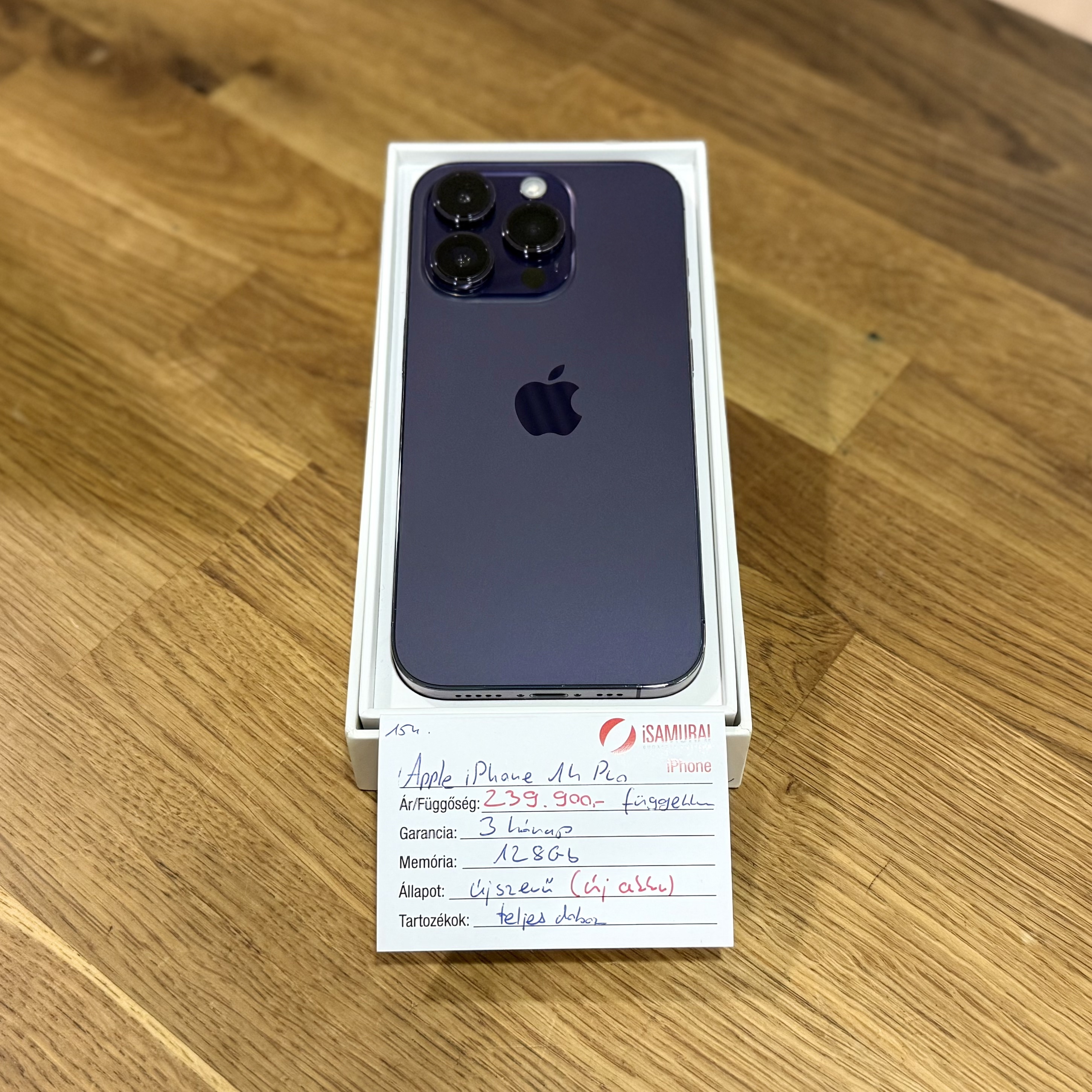 154. Apple iPhone 14 Pro - 128 GB - Deep Purple - Új akku