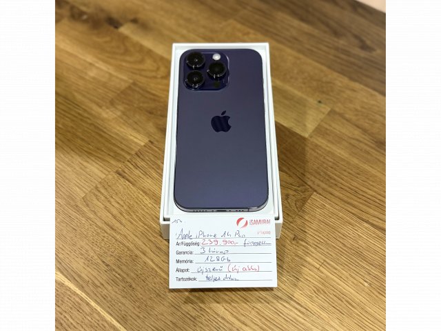 154. Apple iPhone 14 Pro - 128 GB - Deep Purple - Új akku