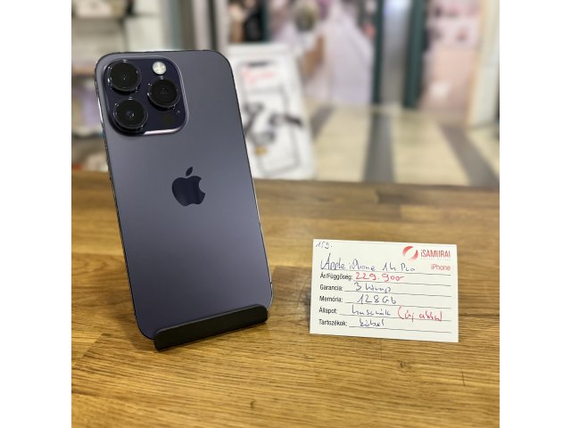 159. Apple iPhone 14 Pro - 128 GB - Deep Purple - Új akku