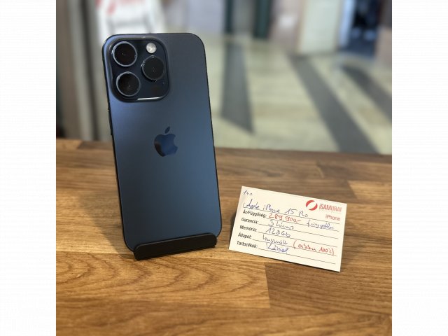 140. Apple iPhone 15 Pro - 128 GB - Kék Titán - Független-Új akku
