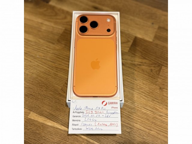 45. Apple iPhone 17 Pro - 256 GB - 0 perces - akku 100% - 1 ciklus - 3 év gar.