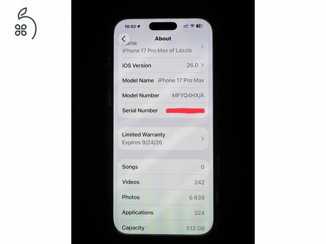 iPhone 17 Pro Max 512GB extrákkal eladó