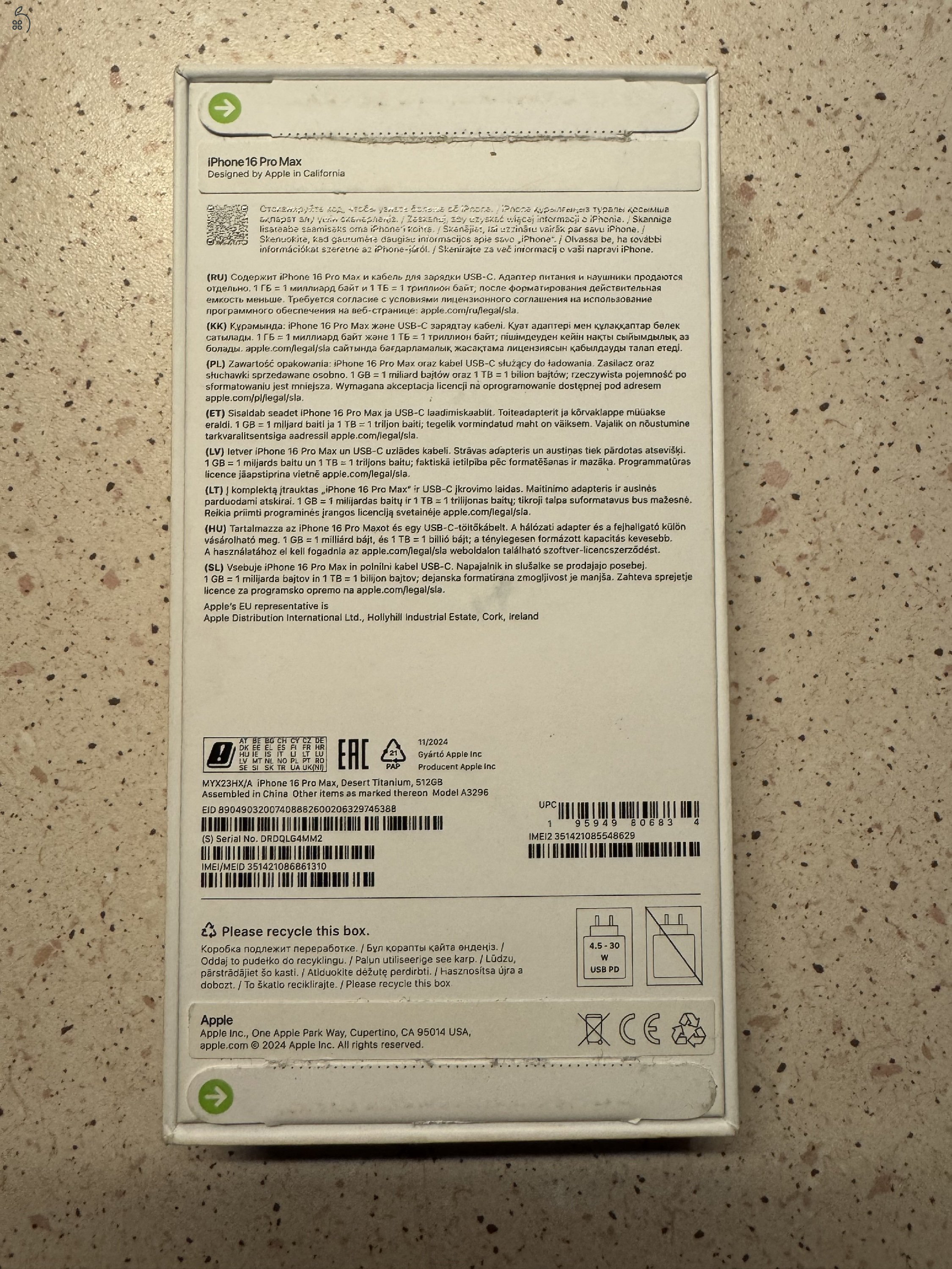 Eladó egy iPhone 16 pro max 512 Gb