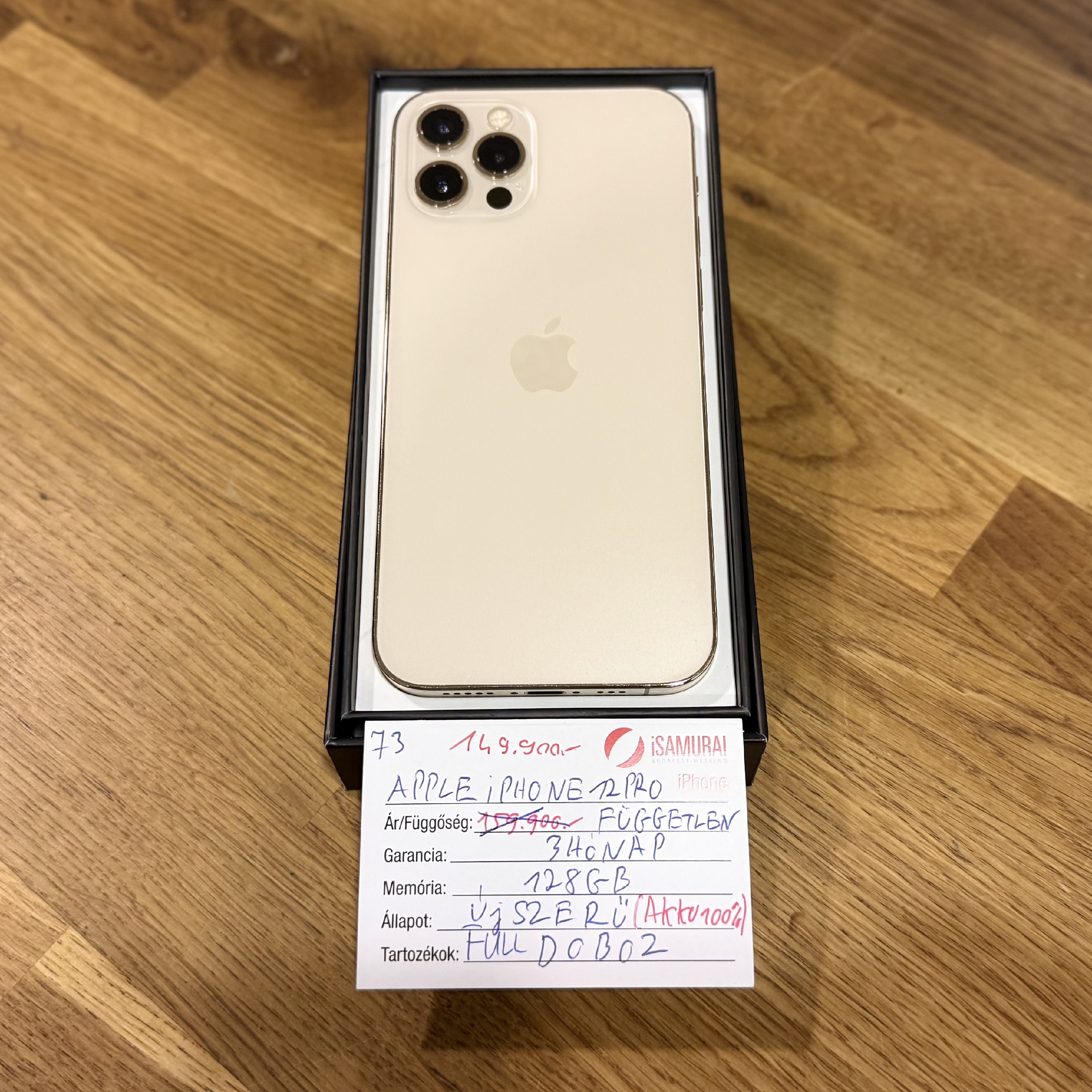73. Apple iPhone 12 Pro - 128 GB - Arany - Új akku