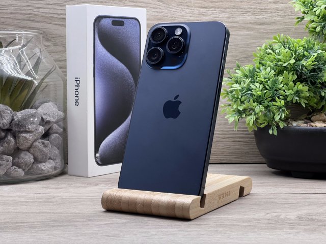 Hibátlan iPhone 15 Pro Max Blue Titanium 256GB E-SIM 2 ÉV Garanciával Számlával 92% Akksi