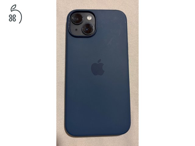 Újszerű fekete iPhone 14 128 GB eredeti kék Apple szilikon tokkal és zöld Nomad Sport tokkal