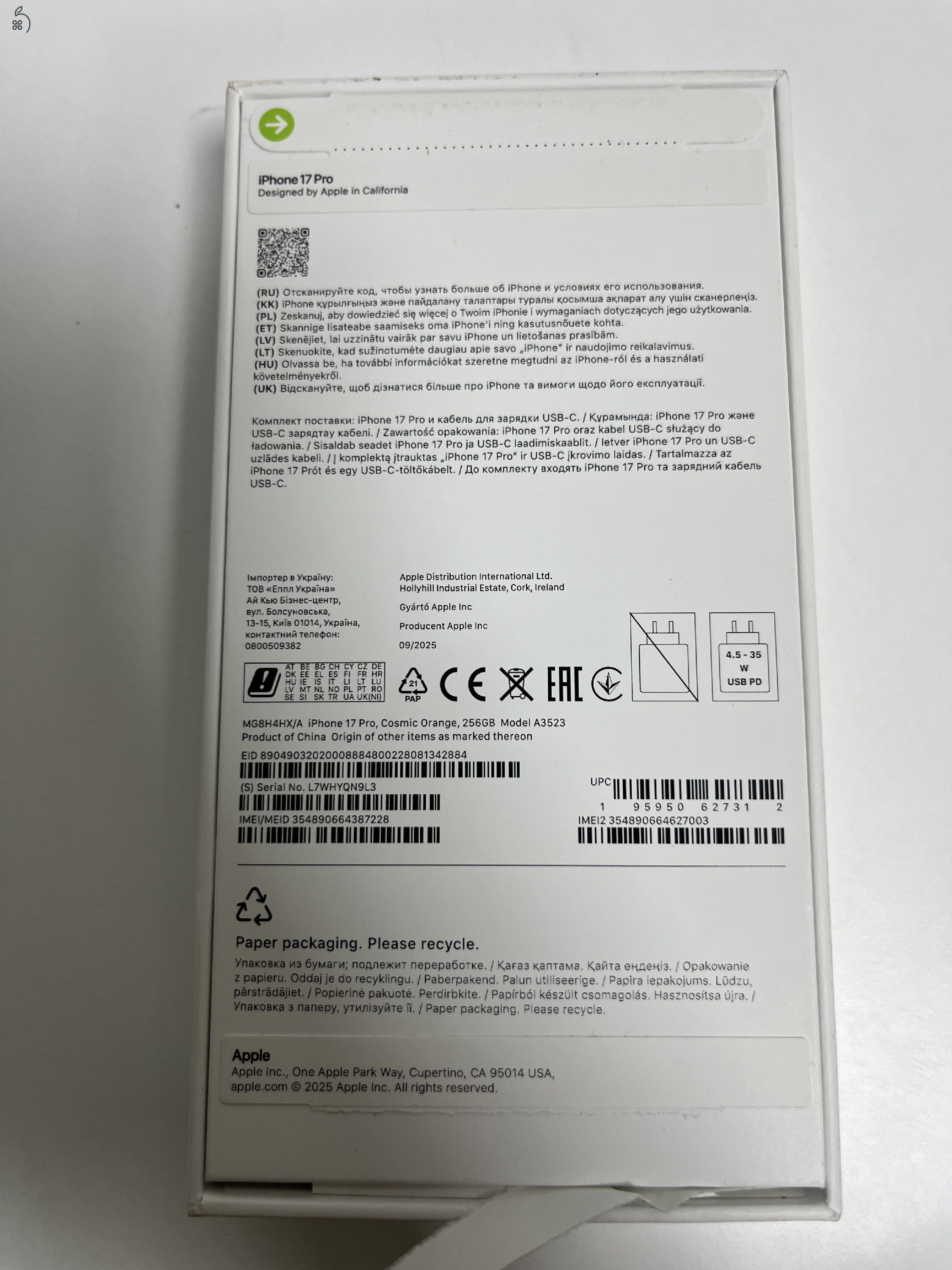 IPHONE 17 PRO NARANCS 256GB, 3 év garanciával, bontott,aktiválatlan, űzletből, beszámitás lehetséges