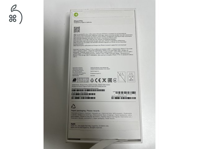 IPHONE 17 PRO NARANCS 256GB, 3 év garanciával, bontott,aktiválatlan, űzletből, beszámitás lehetséges