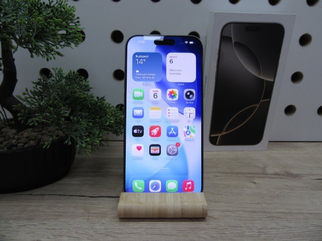 Apple iPhone 16 Pro Max – Natural Titanium – Titán dizájn, Pro kamera 5× zoommal, 120 Hz ProMotion – 256 GB – Használt, karcmentes – 100% akku (64 ciklus) – Garancia 2026. 05. 13-ig